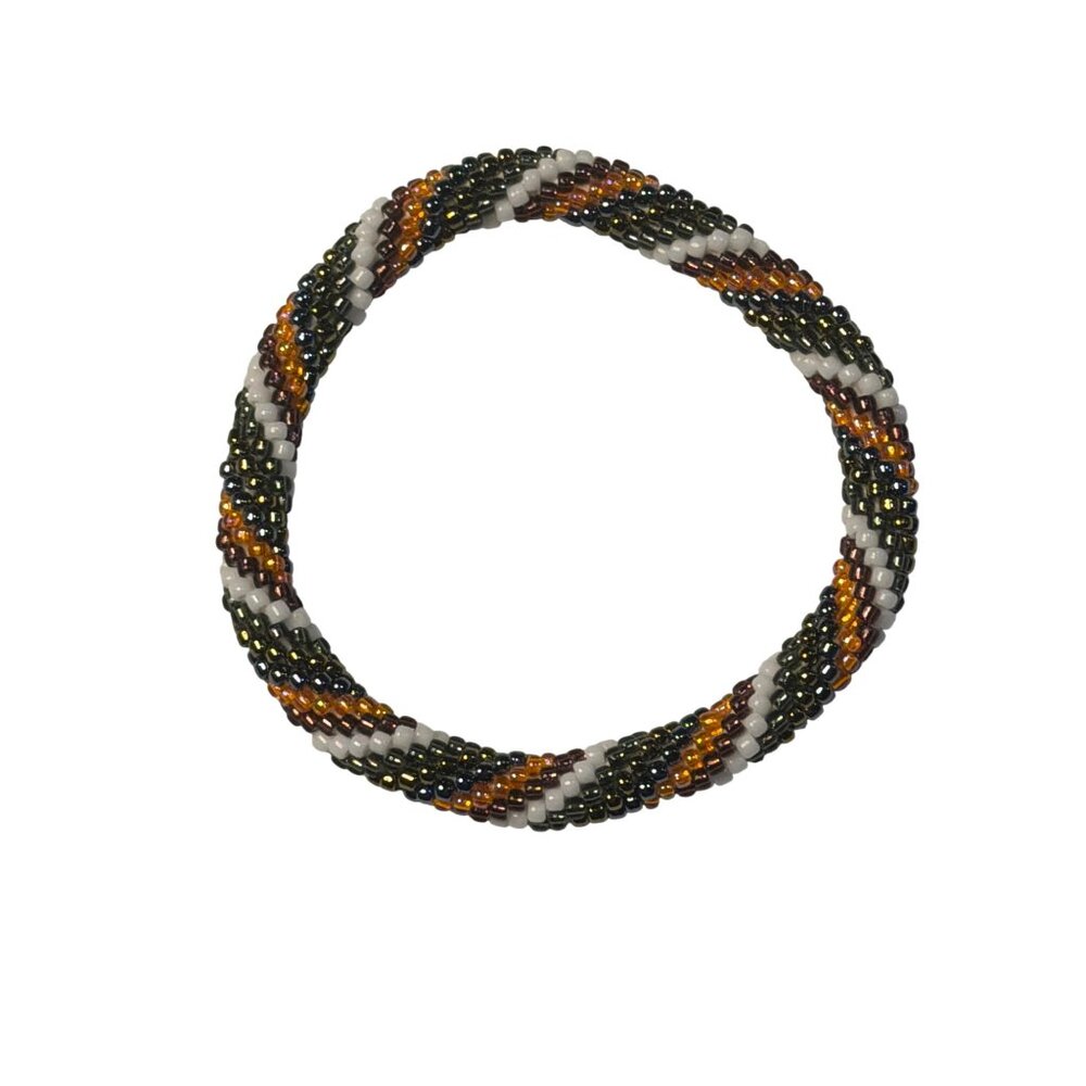 Sashka Bracelet Handmade Boho‎ Chic Crochet Beaded Roll-On Brown Orange White 3"
